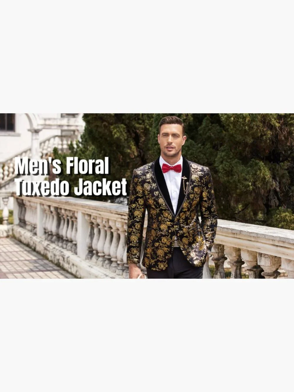 Velvet Tuxedo Floral Blazer Jacket One Button Shawl Lapel Prom - Picture 7 of 7